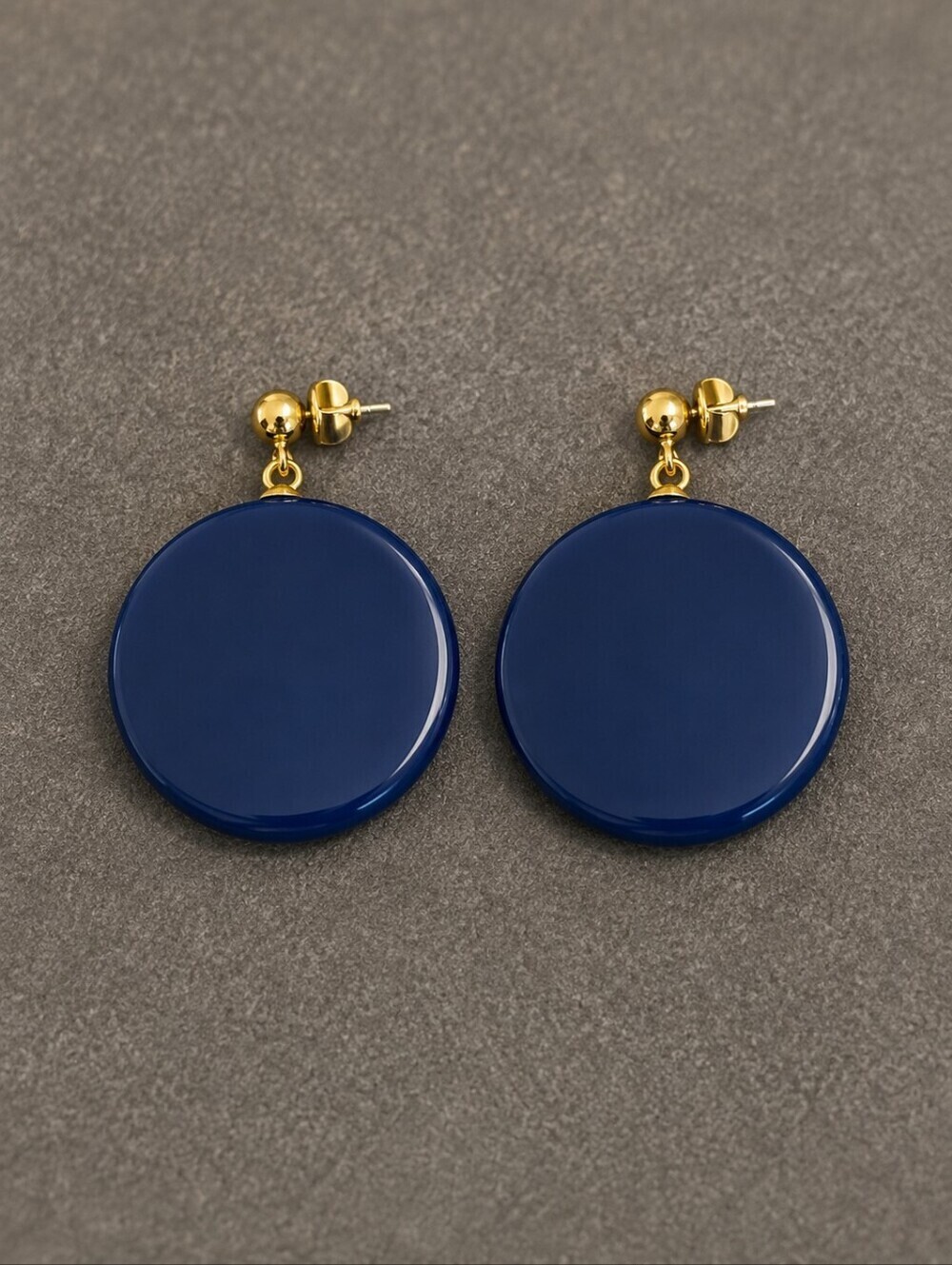 VTG Large Navy Blue Acrylic Circle Dangle Post Earrings